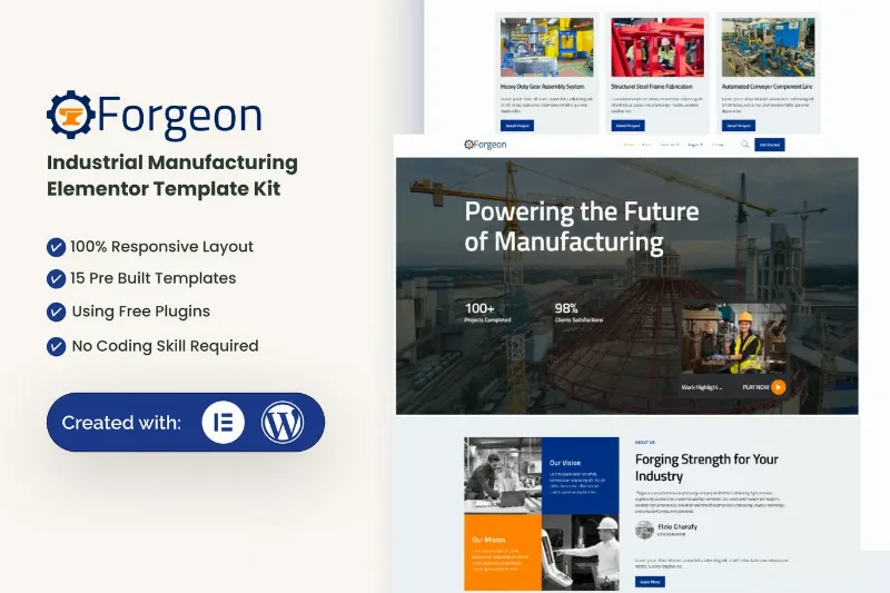 Forgeon - Industrial & Manufacturing Elementor Template Kit