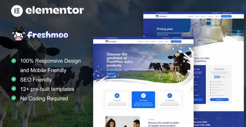 FreshMoo – Dairy Farm Elementor Pro Template
