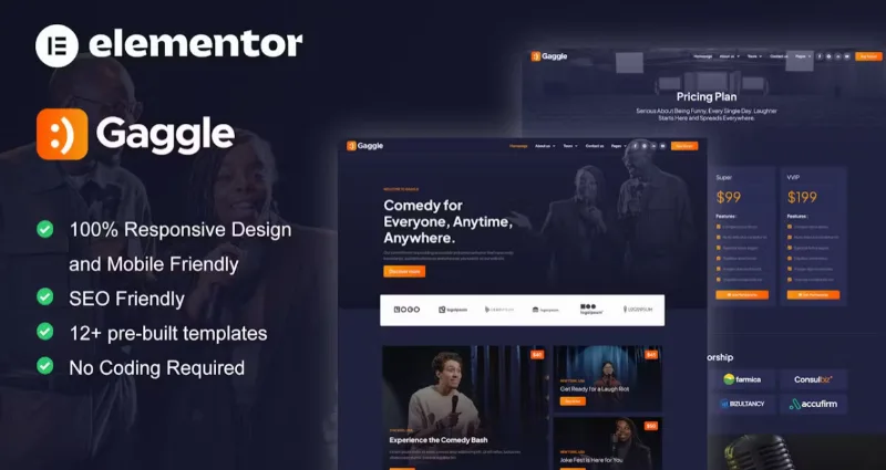 Gaggle – Comedian & Entertainment Show Elementor Pro Template