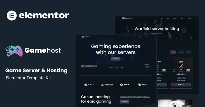 Gamehost – Game Server & Hosting Elementor Template