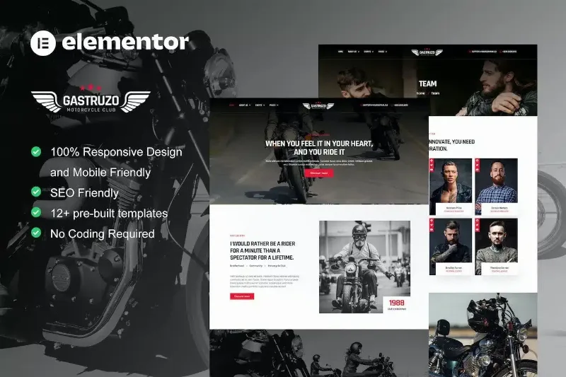 Gastruzo – Motorcycle Club Elementor Template Kit