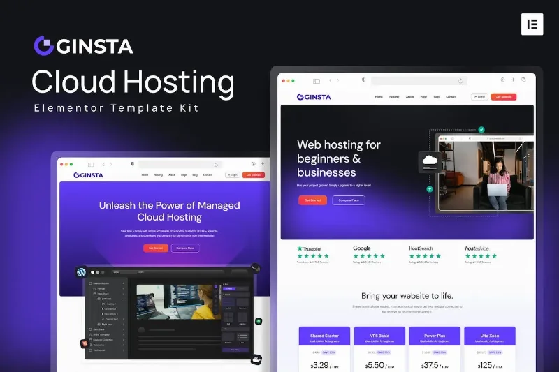 Ginsta – Cloud Hosting Company Elementor Template