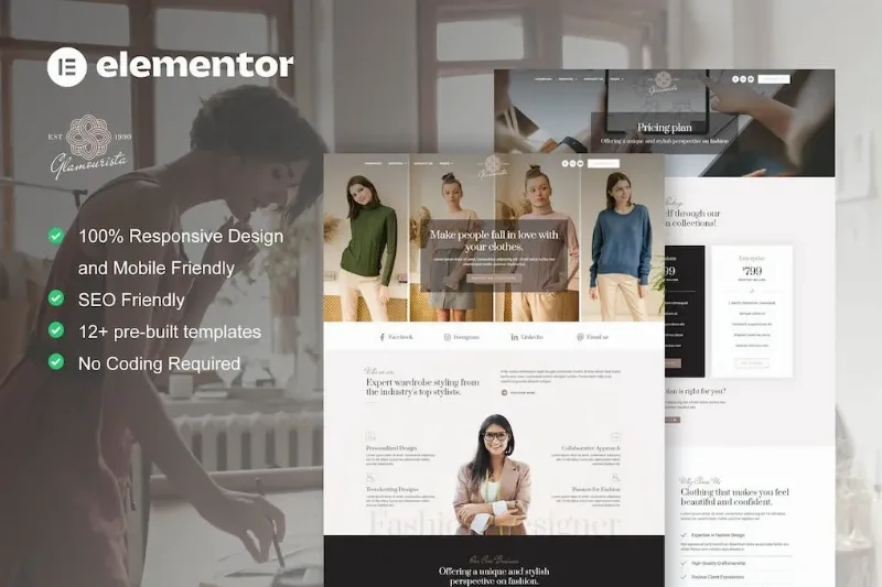 Glamourista – Fashion Designer Elementor Template