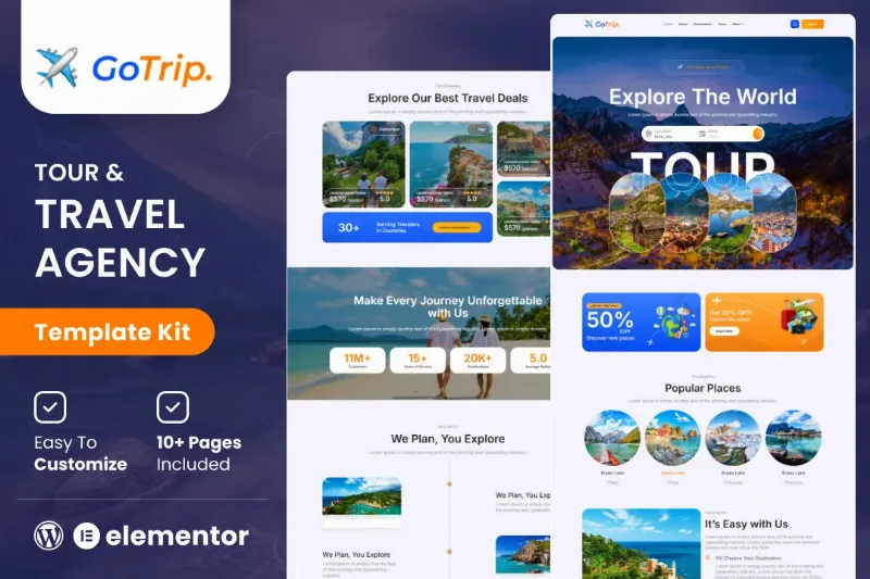 GoTrip - Tour & Travel Agency Elementor Template Kit