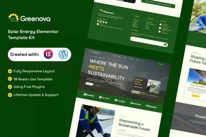 Greenova - Solar & Green Renewable Energy Elementor Template Kit