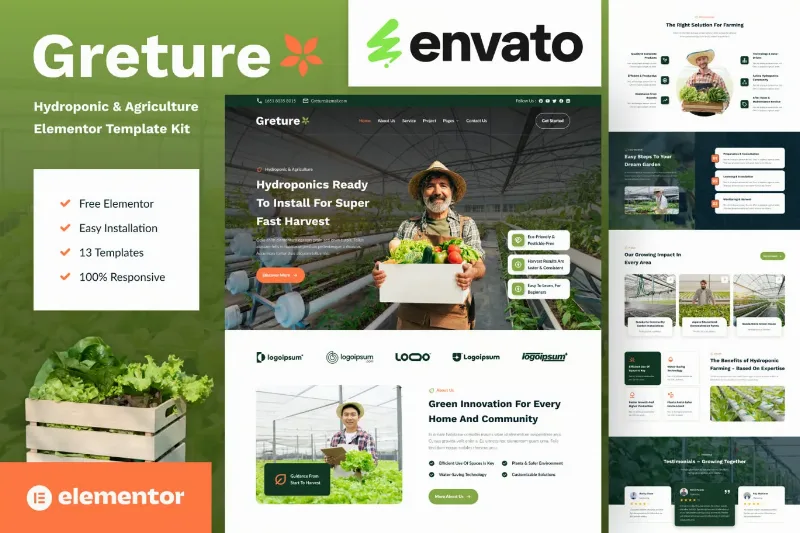 Greture - Hydroponic & Agriculture Elementor Template Kit
