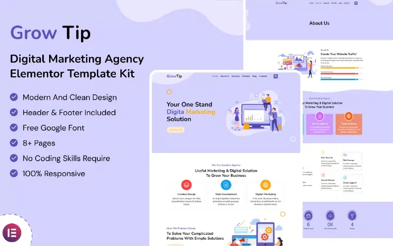 Grow Tip - Digital Marketing Agency Elementor Template Kit