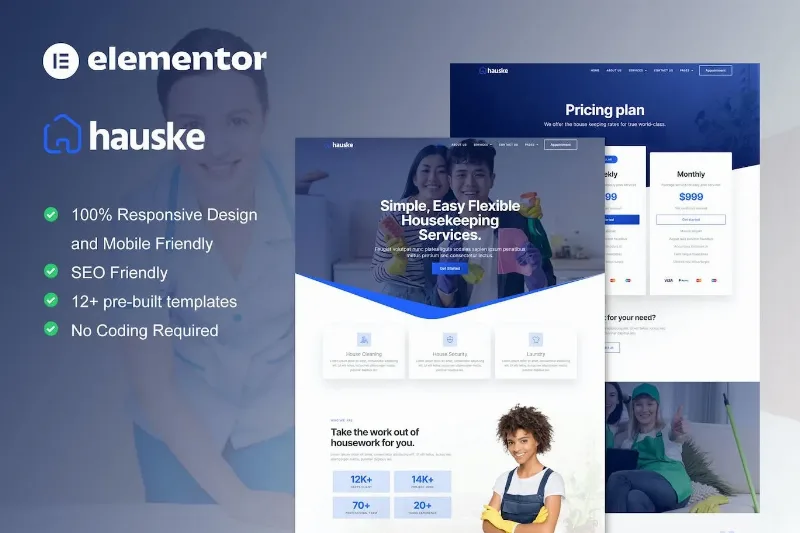 Hauske – Houskeeping & Cleaning Services Elementor Template