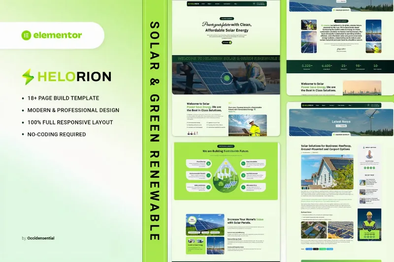 Helorion - Solar & Green Renewable Energy Company Elementor Template Kit