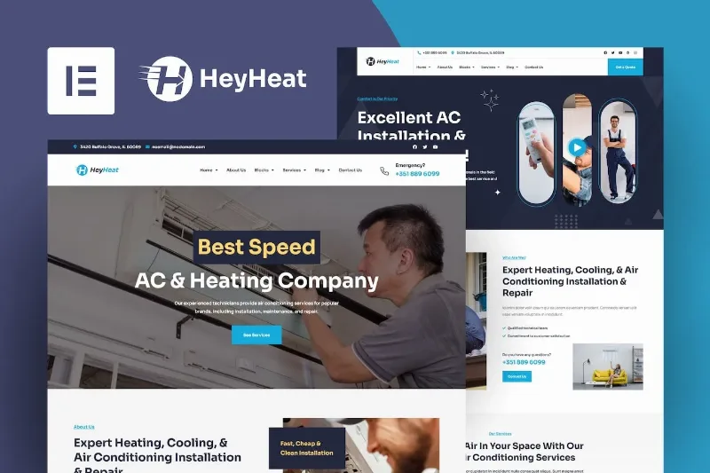 HeyHeat – Air Conditioning Services Elementor Template