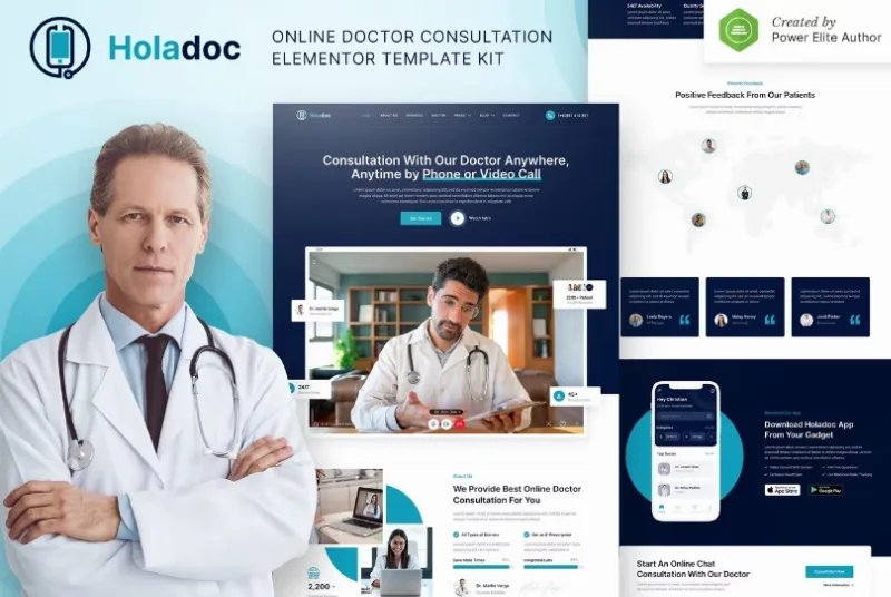 Holadoc – Online Doctor Consultation Elementor Template