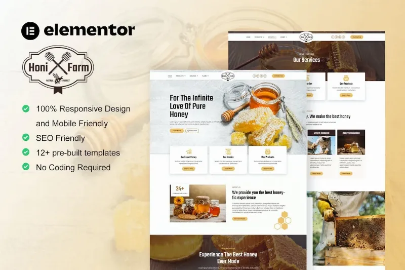 HoniFarm – Honey Bee Farm Elementor Template