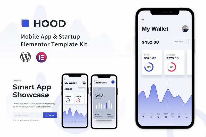 Hood – Mobile App & Startup Elementor Template