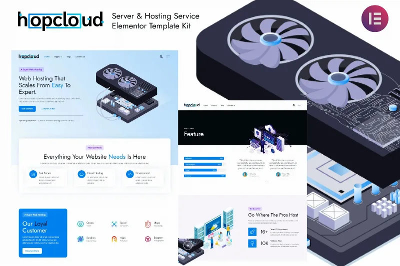 Hopcloud – Server & Hosting Service Elementor Template