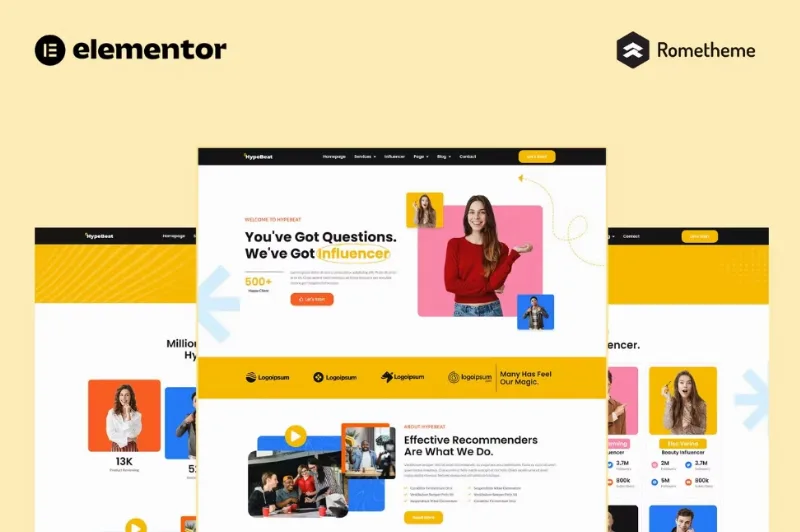 Hypebeat – Influencer Marketing Agency Elementor Pro Full Site Template