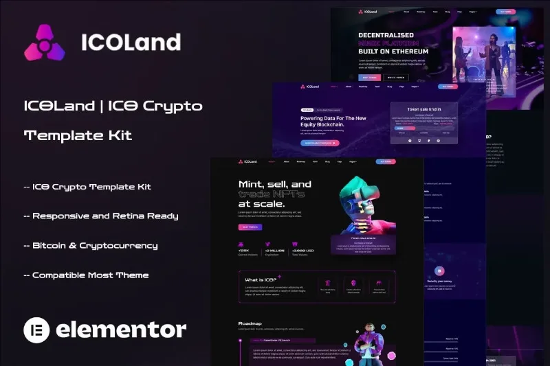 ICOLand – NFT Cryptocurrency Elementor Template