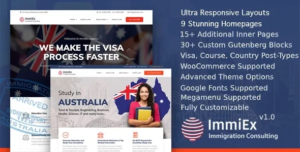 ImmiEx – Immigration law, Visa services support, Migration Agent Consulting WordPress Business Theme