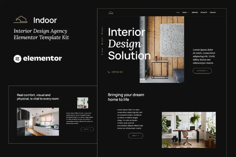 Indoor – Dark Interior Design & Architecture Agency Elementor Template