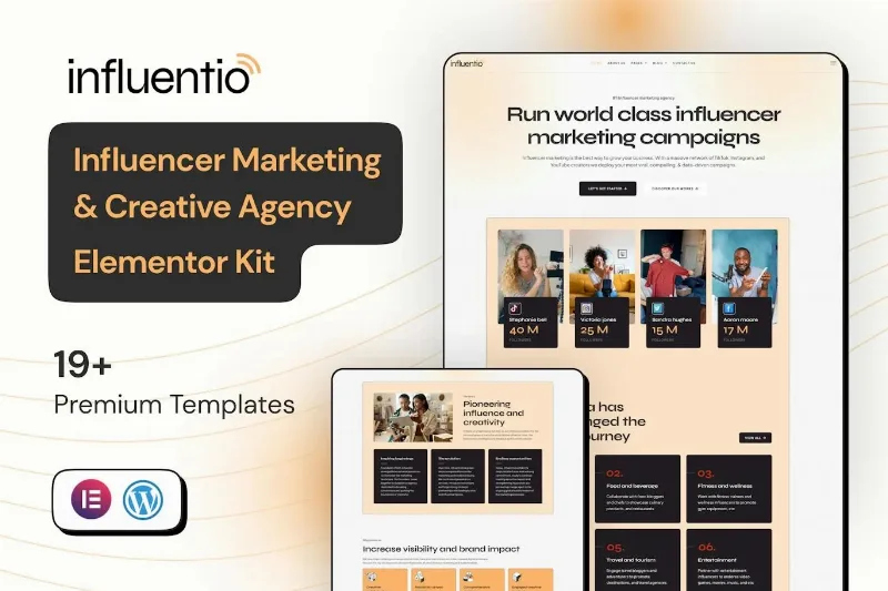 Influentio Influencer Influentio – Marketing & Creative Agency Elementor Pro Template