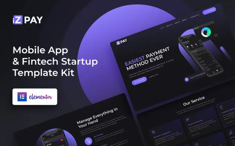 iZPAY – Mobile App & Fintech Startup Elementor Template