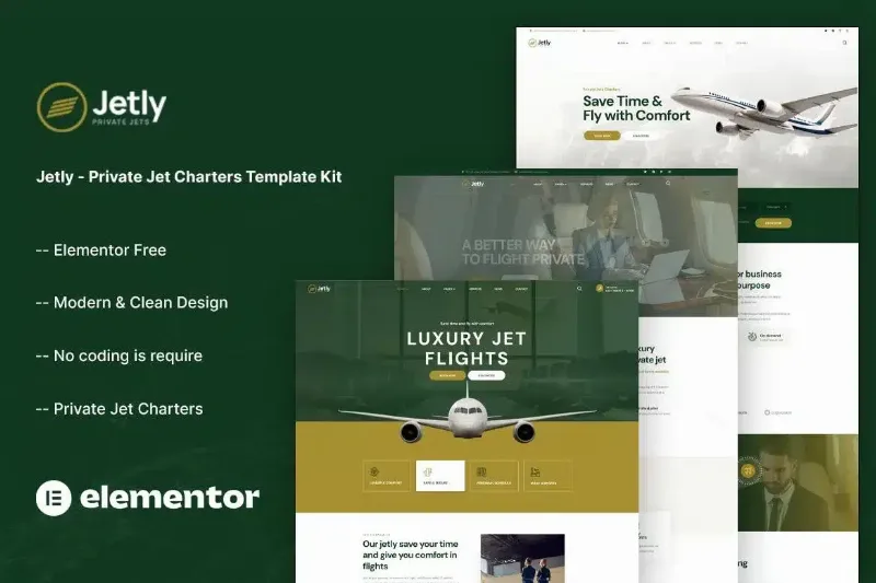 Jetly – Private Jet Charters Elementor Template Kit