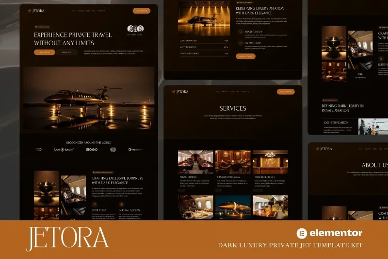 Jetora - Dark Luxury Private Jet Elementor Template Kit