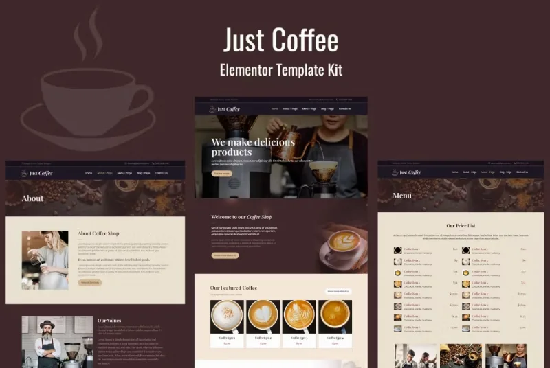 Justcoffee – Cafe and Coffee Elementor Template