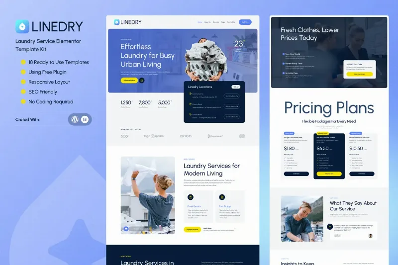 Linedry - Laundry Service Elementor Template Kit