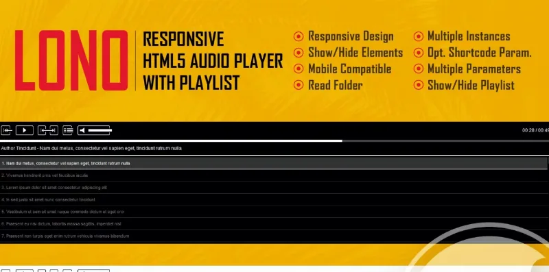 Lono - Responsive HTML5 Audio Player With Playlist