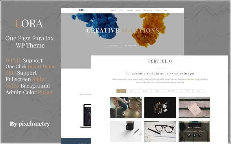 Lora – Creative One Page Parallax WordPress Theme