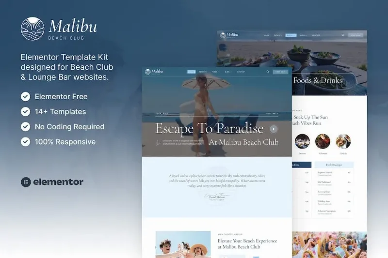 Malibu – Beach Club & Lounge Bar Elementor Template