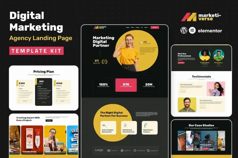 Marketiverse – Digital Marketing Services Landing Page Elementor Template