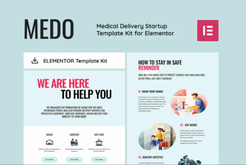 MEDO – Medical Delivery Startup Elementor Template