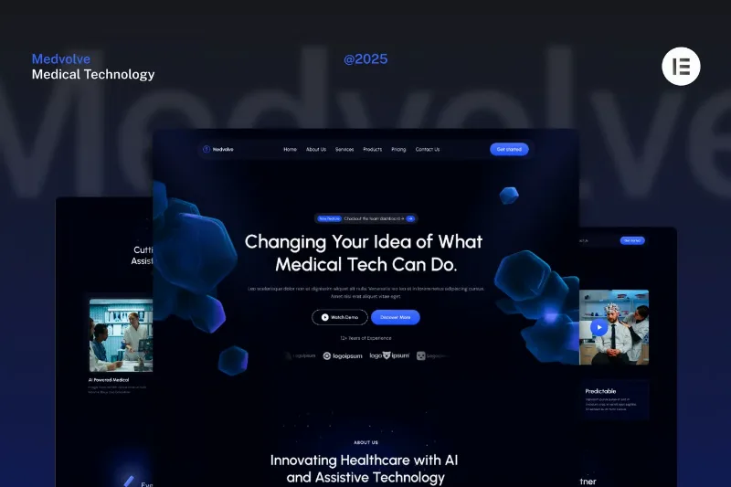 Medvolve - Dark Medical Assistive Technology Website Elementor Template Kits