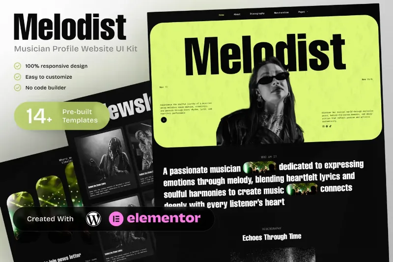 Melodist - Musician Profile Elementor Template Kit