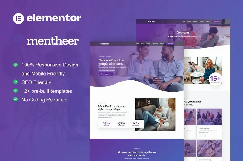 Mentheer – Mental Health Therapy Elementor Pro Template