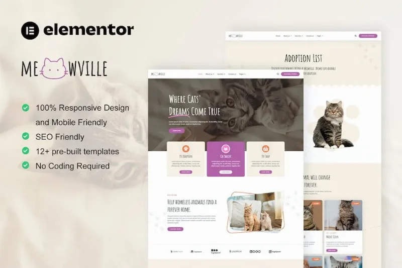 MeowVille – Animal Shelter & Cat Breeder Elementor Template