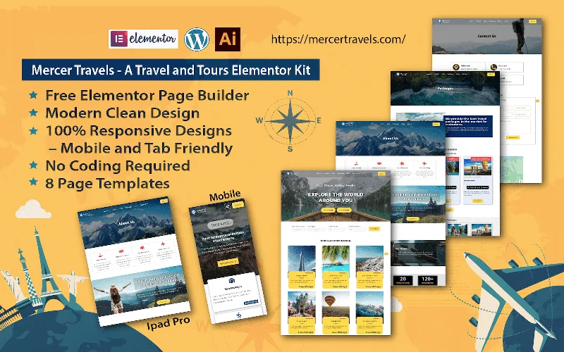 Mercer Travels – A Travel and Tours Elementor Kit