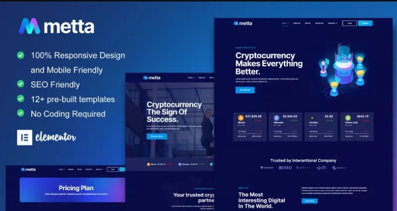 Metta – Cryptocurrency Blockchain & Bitcoin Elementor Template