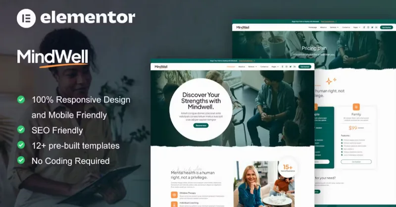 MindWell – Mental Health Care Elementor Pro Template