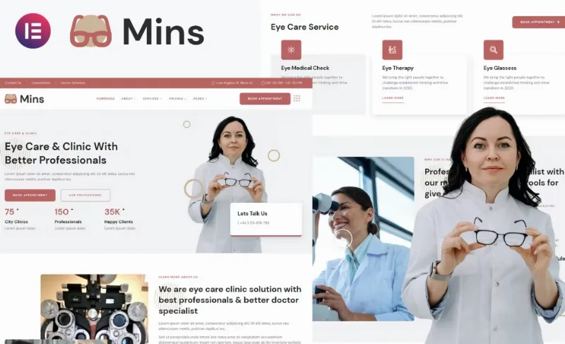 Mins – Eye Care Clinic Services Elementor Template