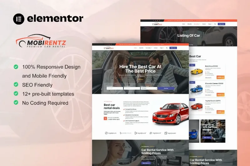 Mobirentz – Car Rental & Auto Dealer Elementor Template