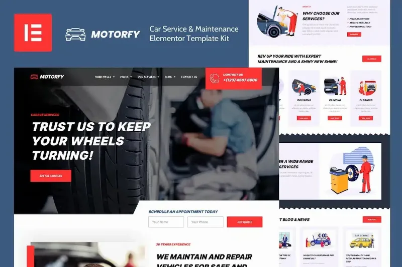 Motorfy – Car Service & Maintenance Elementor Template Kit