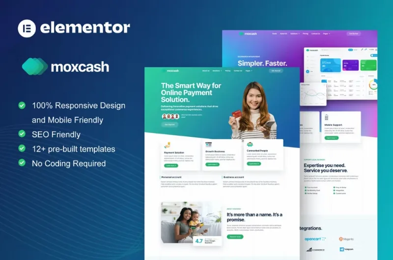 MoxCash – Online Payment Gateway Elementor Pro Template