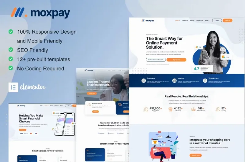 Moxpay – Online Payment Gateway Elementor Template