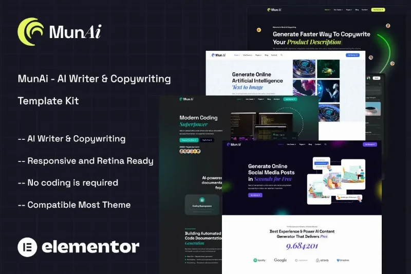 MunAi – AI Writer & Copywriting App Elementor Template