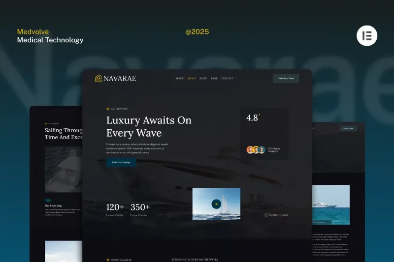 Navarae - Dark Luxury Yacht Club & Boat Rental Website Elementor Template Kit