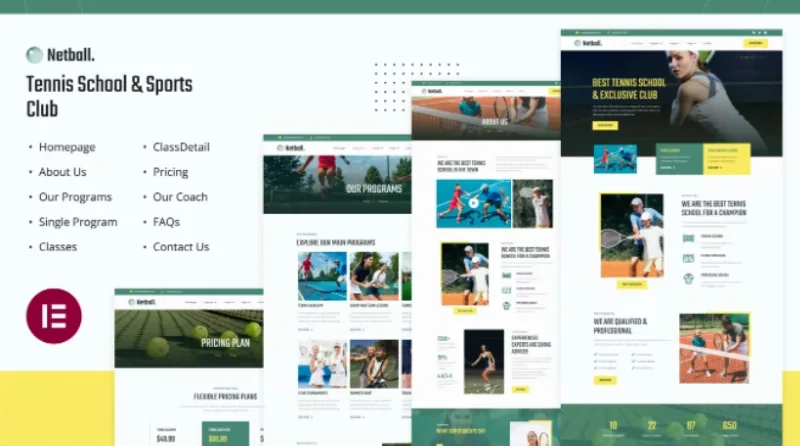 Netball | Tennis School & Sports Club Elementor Template