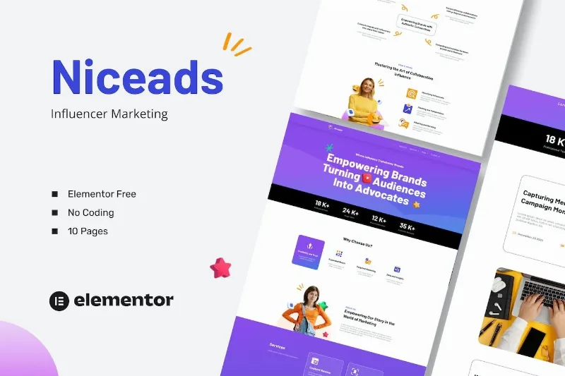 Niceads – Influencer Marketing Elementor Template