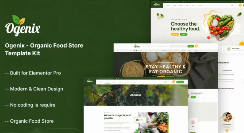 Ogenix – Organic Food Store Elementor Template
